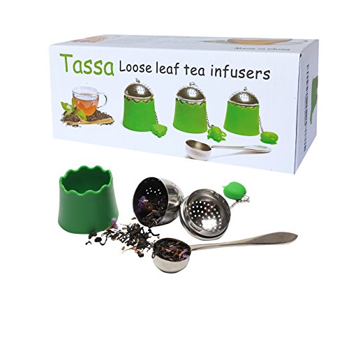 Loose Leaf Tea Infuser [TASSA] Stainless Steel Tea Strainers with Silicone Handle and Silicone Base 3X Plus Stainless Steel Spoon Scooper. - Thumbnail 5
