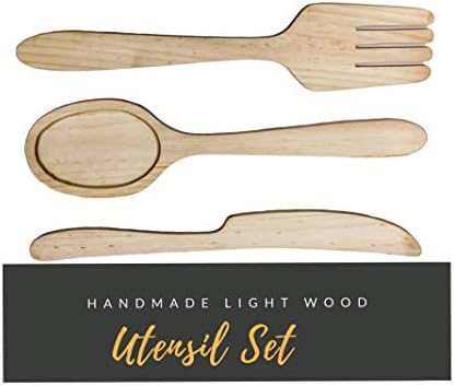 Large Wooden Wall Decorative Utensil Set Dining Room Kitchen. Set of 3 Pieces is Perfect Decorating Your Home a Touch Nature. Modern Classy.