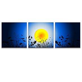 3 Panel Canvas Wall Art Beautiful Moonlit Night Pictures Home Wall Decorations for Bedroom Living Room Paintings Canvas Prints Framed - 12"x12"x3 Panels