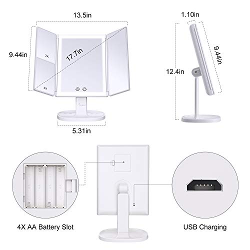 BESTOPE Makeup Vanity Mirror with Lights,3 Color Lighting Modes 72 LED Trifold Mirror with Touch