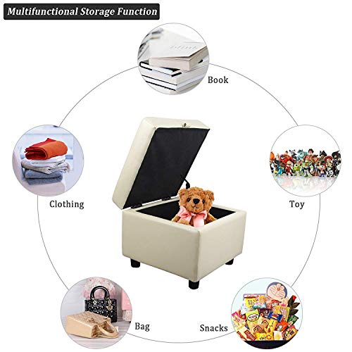 Tufted Leather Square Flip Top Storage Ottoman Cube Foot Rest