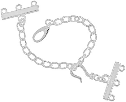 Sterling Silver 3-Strand S Hook &amp; Eye Fish Clasp Bar with 3.8" Extender for Necklace and Bracelet