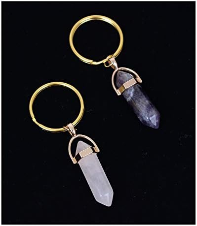 2 PCS Nature Stone Amethyst and Rose Quartz Reiki Chakra Women Wallet Keychain Decor Pendant Charm for DIY Jewelry Making Supplies