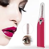OH GUAPA Electric Heated Eyelash Curler, Portable Mini Makeup Eye Lashes Curling Tool Professional Enhancer Pen with Comb Design Safety Cute Eyelash Curler Brush for Girls Women Ladies, Rose Red