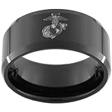 10mm Black Tungsten Carbide Ring, One(1) USMC Marine Eagle Globe & Anchor Image (full & half sizes 5-15)