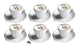 Set of 6 Cappuccino Cups & Saucers by Cuisinox - White Porcelain