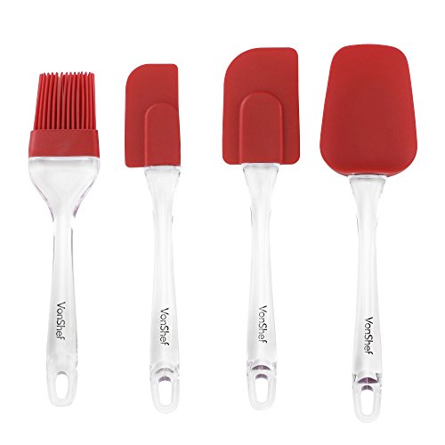 VonShef 4 Piece Silicone Cake Baking Mixing Spatula Scraper and Brush Set