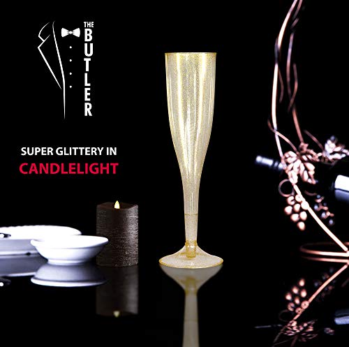 Plastic Champagne Flutes Gold Glitter 50pc 5oz 130ml Import It All