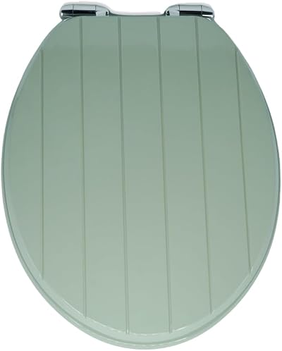 AQUALONA Premium Sage Toilet Seat Soft Close Moulded Wood Hinges 42x35