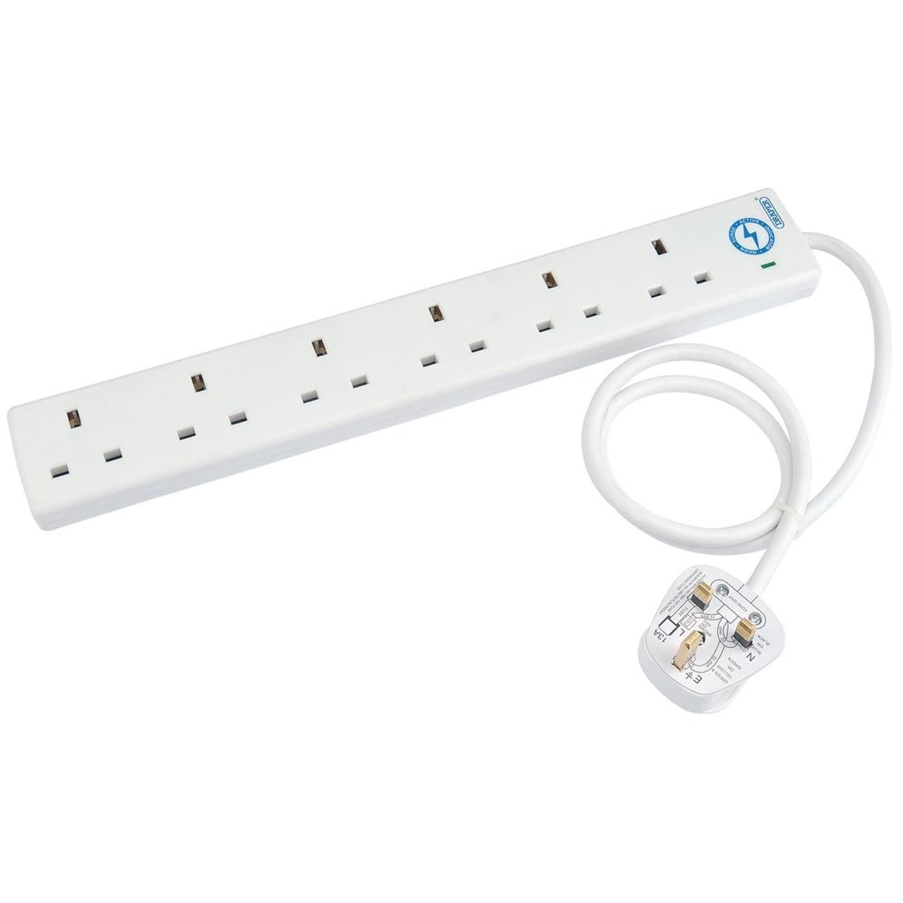 Draper 26534 6 Way Surge Protected Extension Lead, 0.75m, 13A , Blue