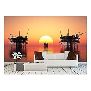 Oil Rig at Late Evening - Removable Wall Mural | Self-Adhesive Large Wallpaper - 66x96 inches