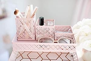Amazon Com Blu Monaco Office Supplies Pink Desk Accessories For Women 6 Piece Interlocking Desk Organizer Set Pen Cup 3 Assorted Accessory Trays 2 Letter Trays Pink Room Decor For Women And Teen Girls Home