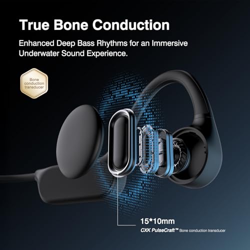 CXK Bone Conduction Headphones IPX8 Waterproof Swimming Headphones, Bluetooth 6.0 Open Ear Earbuds MP3 Mode with 32GB Memory, 12H Playtime, Underwater Wireless Headset Secure Fit for Running, Cycling
