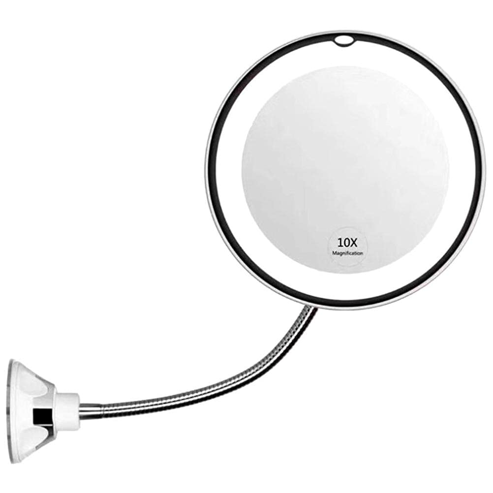 Makeup Mirror with Light Wall Mounted Mirror with Led Light And Suction Cup, 360 Degree Swivel Flexible Gooseneck 10X Magnifying Mirror for Travel, Home Bathroom Vanity Mirror