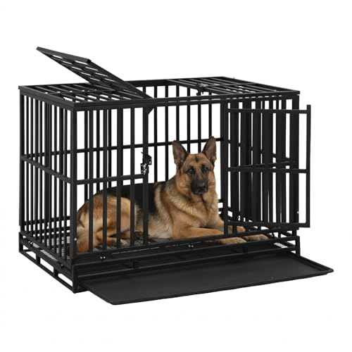 BestPet 49-Inch Heavy Duty Indestructible Dog Crate, Double Door Metal Kennel w…