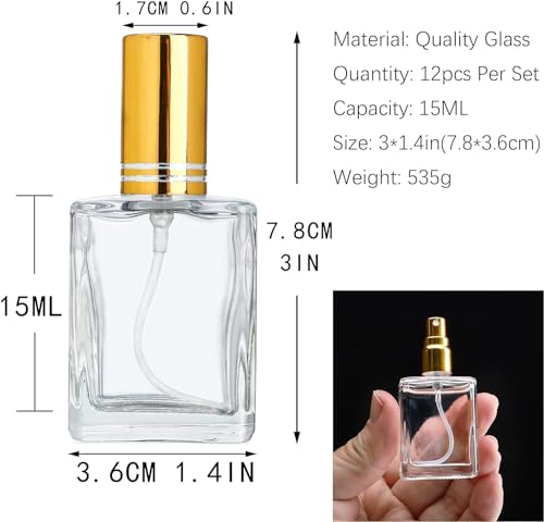 ChicAbode 12pcs Clear Perfume Spray Bottles 15ml Glass Fine Mist Sprayer Empty Spray Bottles Refillable Container Perfume Atomizer for Cleaning, Essential Oil, Liquid