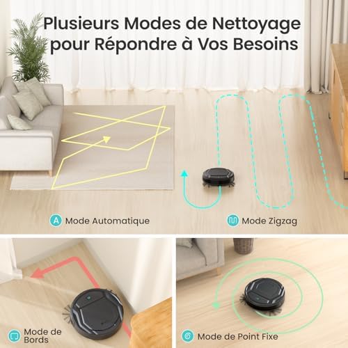 Aspirateur Robot, Robot Aspirateur Mince Silencieux Connecté avec WiFi/Bluetooth/Alexa/App, 6 Modes de Nettoyage, Auto-Charge, 120min d'Autonomie, Idéal pour Poils d'animaux Sols Durs, M210P