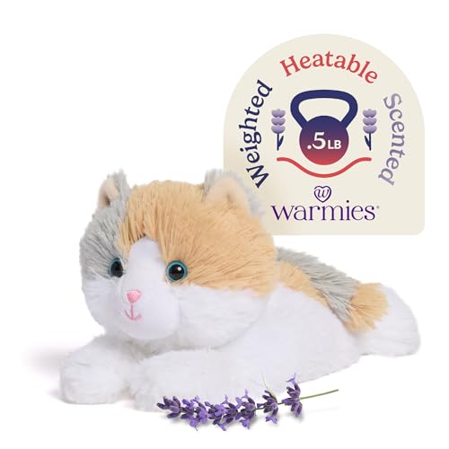 warmies Junior Microwavable & Weighted Stuffed Animals, Calico Cat - Heated Stuffed Animal Plushie for Warmth & Comfort - Cute Soft Plush Toys for Adults & Children (Boys, Girls, Babies & Toddlers)