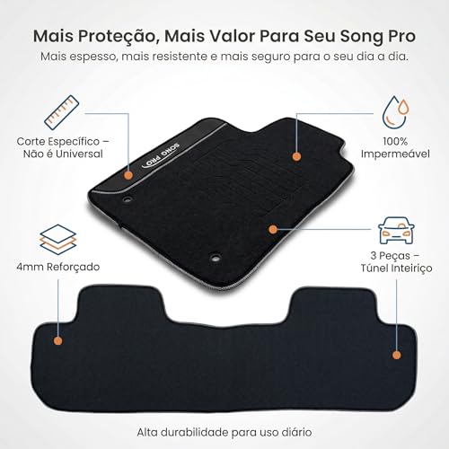 Tapete Emborrachado para Byd Song Pro 2025 2026 - Jogo 3 Peças Exclusivo