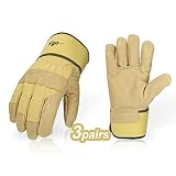 Vgo 3Pairs Pig Grain Leather Men's Work Gloves with Safety Cuff (Size L, Brown, PA3501)