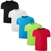 5-Pack Kids/Boys/Youth Mesh Athletic Quick Dry Shirts Youth Activewear Moisture Wicking Short Sleeve T-Shirts(Age 4-15Years)