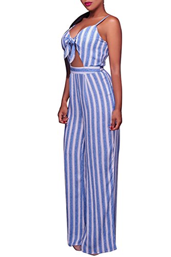 Linsery Women Sexy Striped Strap Sleeveless Long Wide Leg Pants Prom Jumpsuit