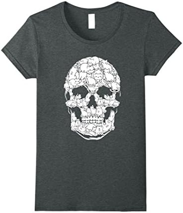 Womens Cat skull T-shirt Large Dark Heather