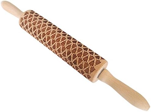 Crewell Christmas Rolling Pin Engraved Carved Wood Embossed Rolling Pin Kitchen Tool (Christmas Tree)