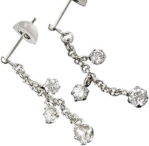 ピアス メンズ Pt900 返品交換不可 プラチナ ダイヤモンド ロングピアス チェーンピアス スリーストーン トリロジー 4月誕生石 揺れる