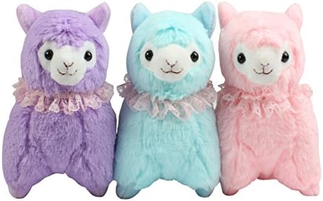 KSB Pack Of 3 7" Lace Scarf Plush Alpaca,Cute Soft 100% Plush Stuffed Animals Toys,Best Birthday And Christmas Gifts For Kids(Blue,Pink,Purple).