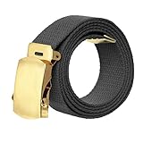 Canvas Military Style Belt with Gold Buckle – Black