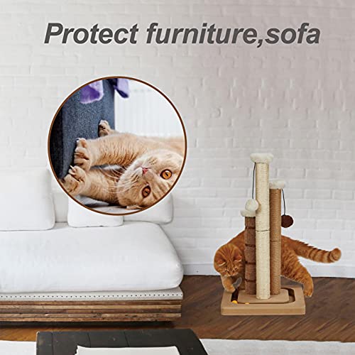 Cat Scratching Post Premium Natural Sisal Jute Carpet 3 Scratch Posts with Interactive Track