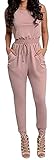 Baifern Women's Sleeveless Blouson Hollow Back Ruched Jumpsuits