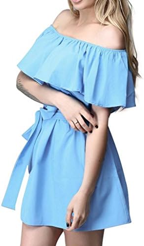 Simplee Apparel Women's Off Shoulder Ruffles Mini Dress Cotton Tunic