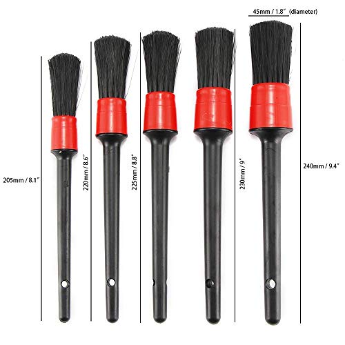 Auto Detailing Brush Set, Car Cleaner Brush Set for Cleaning Wheels,Engine,Air Vents,Leather, 5 Pack Boar Hair Car Interior Wash Detailing Brush for Motorcycle Automotive Cleaning Wheels, Dashboard