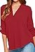 Chase Secret Women Casual V Neck Cuffed Sleeves Solid Chiffon Blouse Top X-lagre Red
