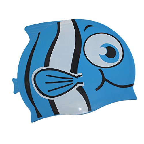 Dianoo Children’s Waterproof Earmuffs Swim Cap with High Quality Silicone Cartoon Pattern Swimming Cap Children Swimming Cap（Blue + small eye fish） - Thumbnail 4