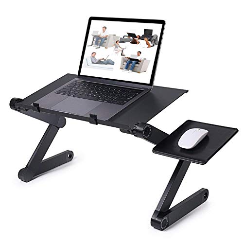 RAINBEAN Adjustable Laptop Desk for Bed, Portable Bed Tray Computer Table with Mouse Pad for Home Sofa/Office, Foldable Notebook PC Book Stand for Couch, Multifuctional&Ergonomics Legs-Black