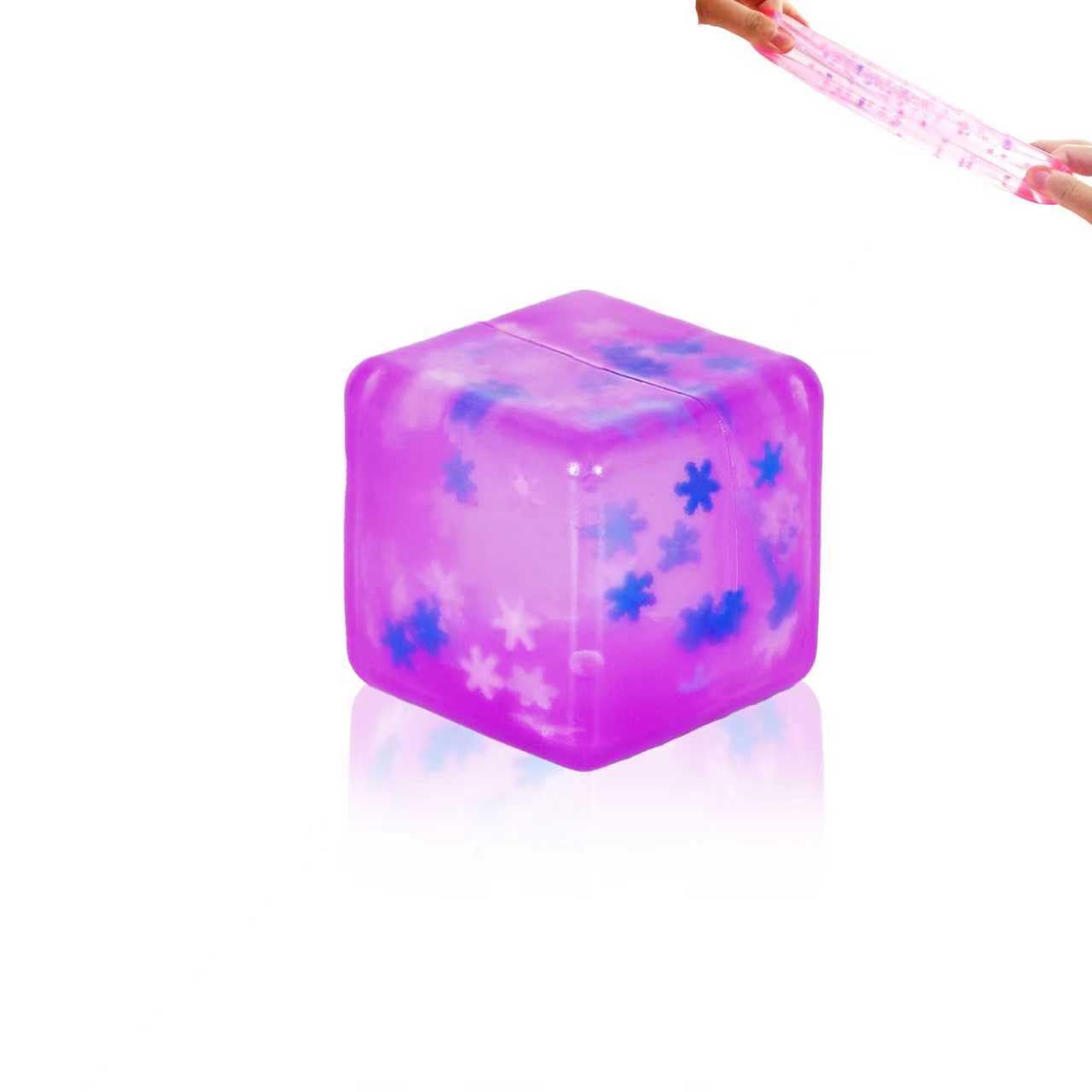 Stress Balls Ice Cube with Snowflakes 1.38", Snow Pieces Silent Nice Square Shape Anxiety Sensory Squishy Fidget Toy Slow Rise(Purple)
