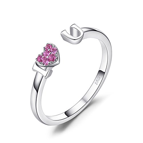JewelryPalace Women's I Love You Created Pink Sapphire Heart Wrap Stackable 925 Sterling Silver Ring Size 8
