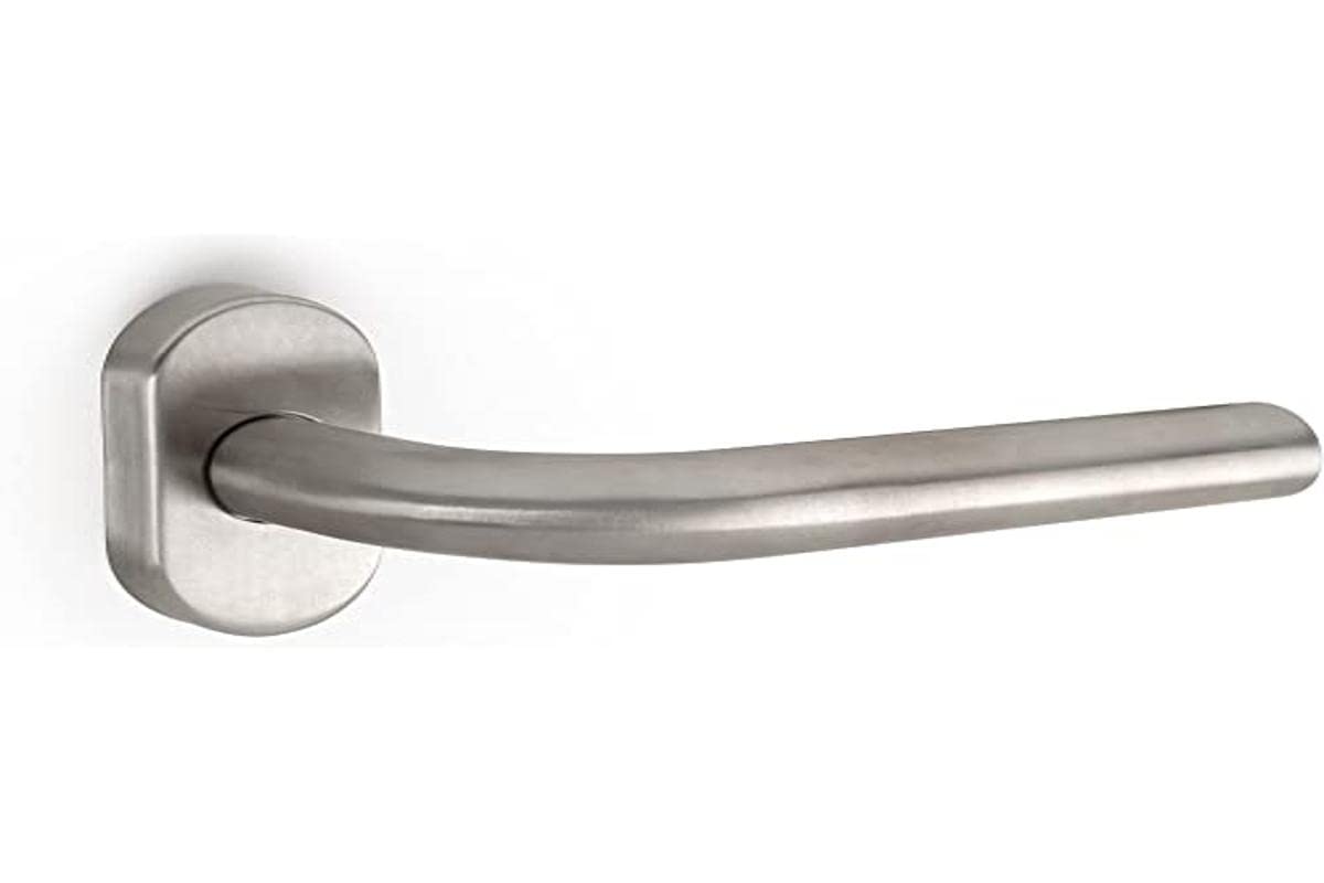 Emuca - Internal Door Handles, Batch of 2 Sets of Interior Door Handles with Oval Rose, L-Shaped, Stainless Steel, Satin Nickel.