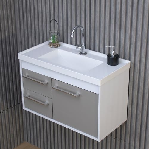 RIVERZZA Kit Armário para Banheiro 60cm MDF com Cuba + Espelheira - Potenza (Gianduia)