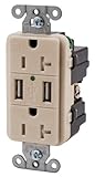 Bryant Electric USBB20LA 3.8 Amp High Power Dual USB Charger, 20 Amp 125 Volt Tamper Resistant Duplex Receptacle, Light Almond