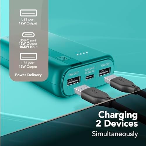 Power Bank 10000 mAh con USB-C In/Out + 2 Porte USB-A - Ricarica Multipla e LED Indicatore - Verde
