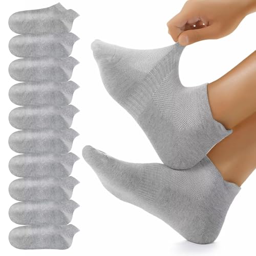 10 Paar Sneaker Socken Herren Damen Sportsocken, Sneakersocken Laufsocken Atmungsaktiv Kurze Knöchelsocken aus Baumwolle Grau 39-42