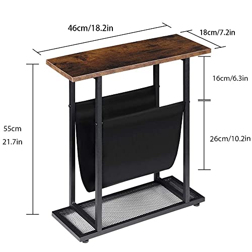 Vintage Narrow End Table with Fabric Magazine Holder Sling, Dulcii