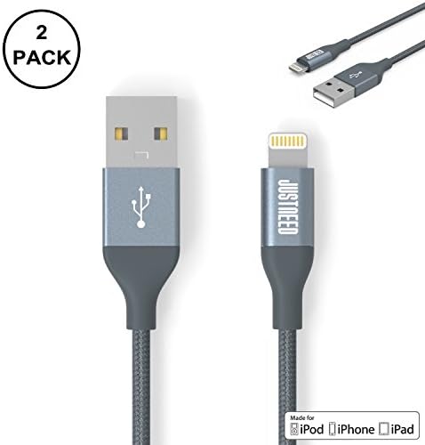 JUSTNEED [2 Pack] [ MFi-15-00488 Certified] 3.3 FT Nylon Braided Lightning Cable USB Cord Charge &amp; Sync Cable For iPhone 6 6S,6 6S Plus, iPhone 5 ,5C ,5S, iPad Air, Mini , Mini2, iPod (Grey)