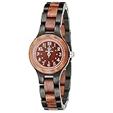 MEKU Women's Handmade Wooden Wrist Watch Two Tone Natural Wood Watch Black/Brown