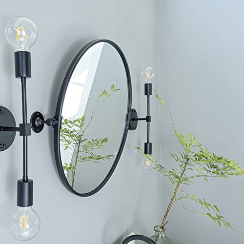 Round Pivot Bathroom Mirror Black Circle Metal Framed Tilting Beveled