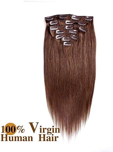 Urbest hair Double Weft 100% Remy Human Hair Clip in Extensions 14''-24'' Grade 7A Quality Full Head Thick Long Soft Silky Straight 7pcs 16clips for Women Fashion (16" / 16 inch 140g ,#4 Medium Brown）